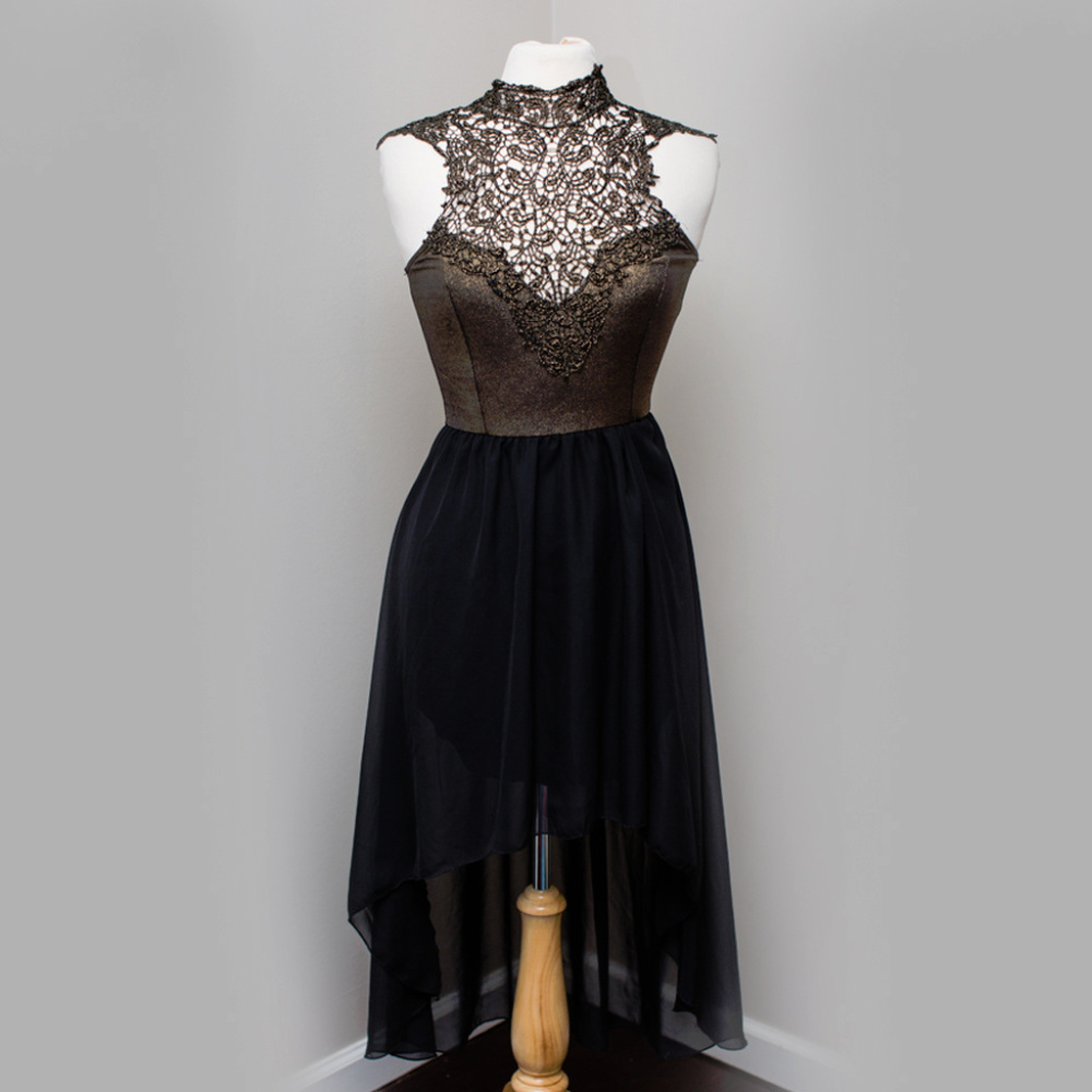 Windsor Metalic Gold and Black Hi Low Dress